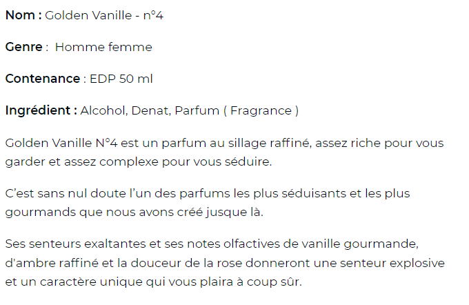 Golden vanille - eau de parfum n°4