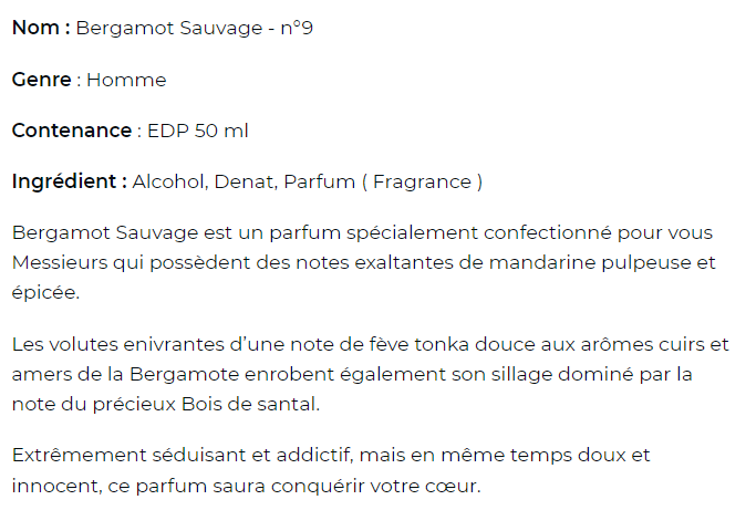 Bergamot sauvage - eau de parfum n°9