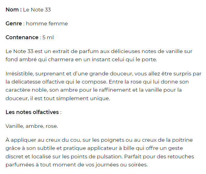 Note 33 - extrait de parfum